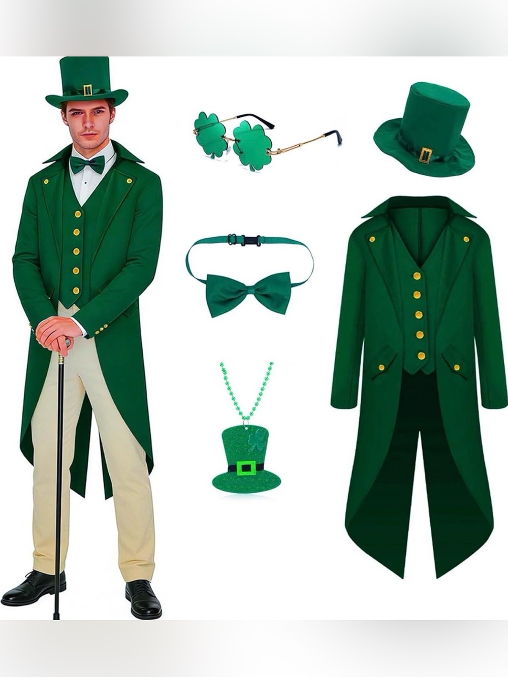 NEW St. Patrick's Day Leprechaun Halloween Costume with Accessories sz M